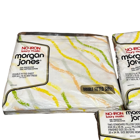 Vintage Morgan Jones Luxury Muslin Full Double Set Fitted Flat Sheet - Picture 7 of 9